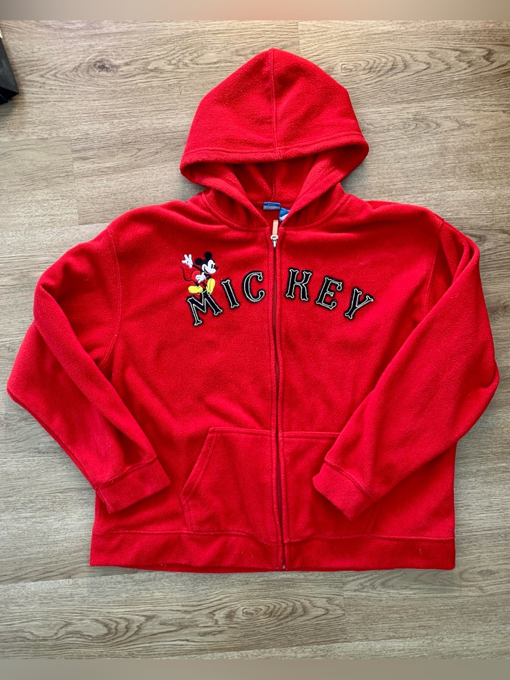 Vintage Disney Mickey Mouse Athletics Fleece Zip Up Hoodie Sweatshirt XL Pockets